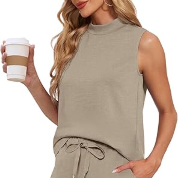 Two Piece Set Mock Neck Lounge and Vacation Wear in Beige - Size M - Picture 4 of 4